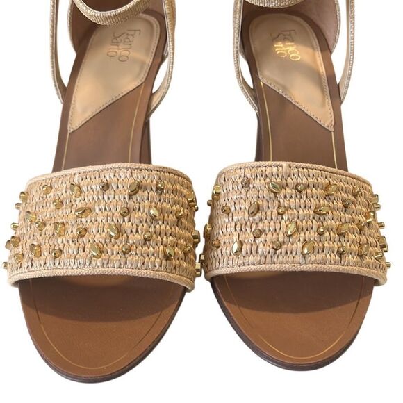 Franco Sarto Eleanor Beige and Gold Studded Ankle Strap Heels Size 10 NWOB - Picture 6 of 10